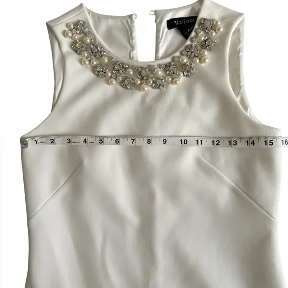 White House Black Market Dress  2 White Ivory Embellished Neck Sheath Cocktail - Picture 8 of 10